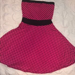 Strapless pink polka dot swing dress! Sz M